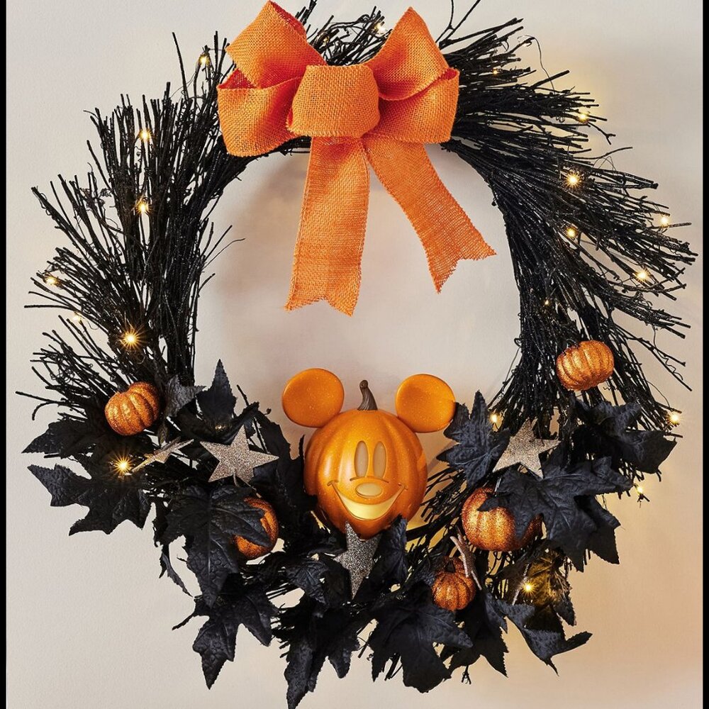NEW Pottery Barn Disney Mickey Mouse in/outdoor Lit Halloween Pumpkin Wreath